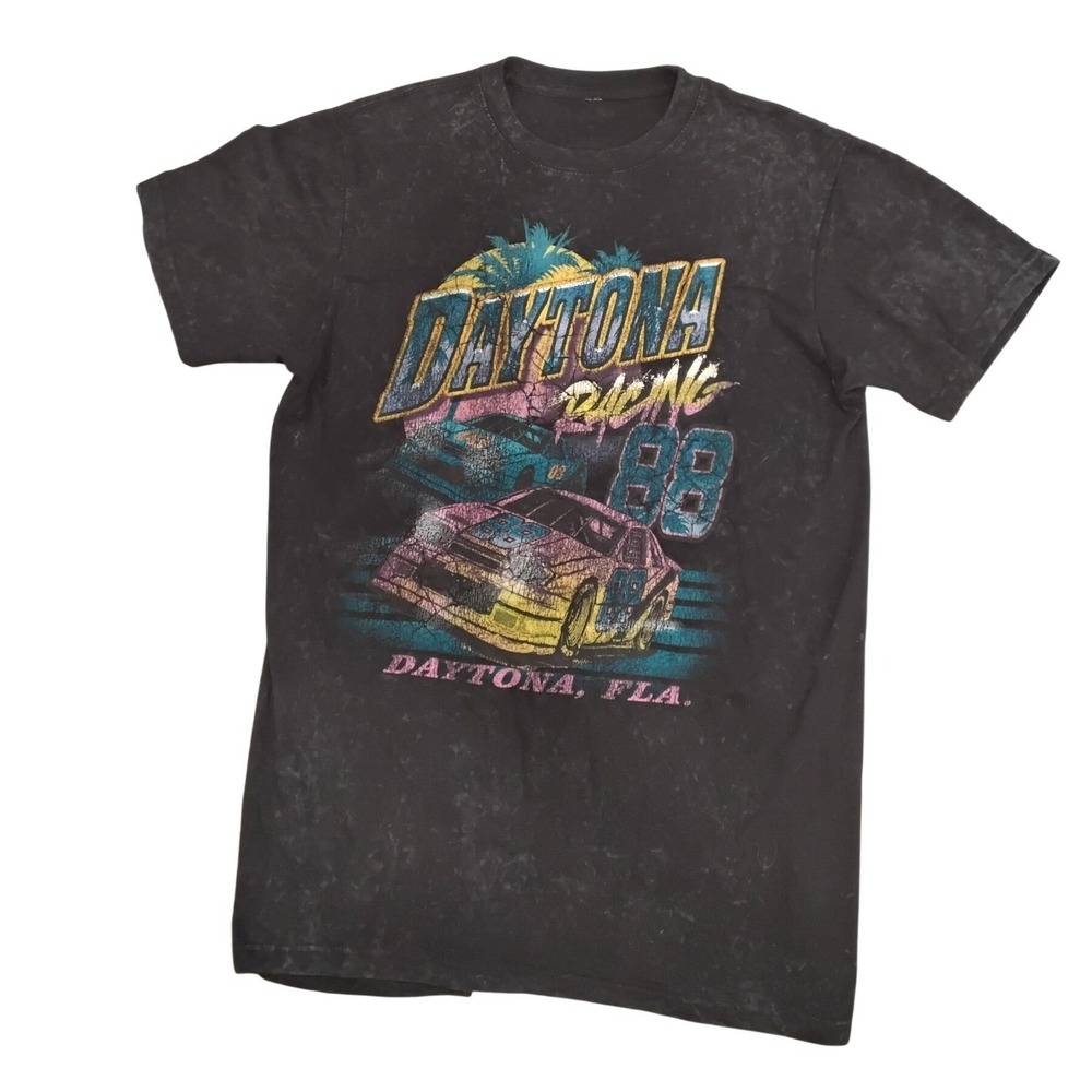 Daytona Racing 88‎ Graphic T-Shirt Mineral Wash Charcoal Retro Race Car Mens M